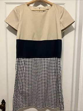 MaxMara Beige, Navy and Cream Colorblock Shift Dress